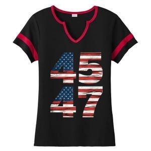 Trump 45 47 American Flag Republican Trump 2024 President Gift Ladies Halftime Notch Neck Tee