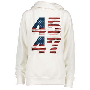 Trump 45 47 American Flag Republican Trump 2024 President Gift Womens Funnel Neck Pullover Hood