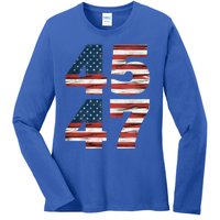 Trump 45 47 American Flag Republican Trump 2024 President Gift Ladies Long Sleeve Shirt