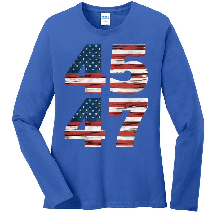 Trump 45 47 American Flag Republican Trump 2024 President Gift Ladies Long Sleeve Shirt