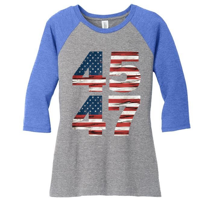 Trump 45 47 American Flag Republican Trump 2024 President Gift Women's Tri-Blend 3/4-Sleeve Raglan Shirt