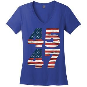 Trump 45 47 American Flag Republican Trump 2024 President Gift Women's V-Neck T-Shirt