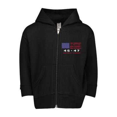 Trump 45 47 American Flag Grunge Distressed 2024 Maga Pocket Toddler Zip Fleece Hoodie