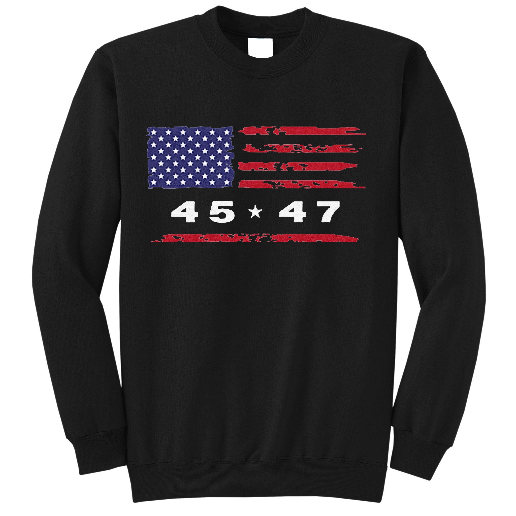 Trump 45 47 American Flag Grunge Distressed 2024 Maga Pocket Sweatshirt