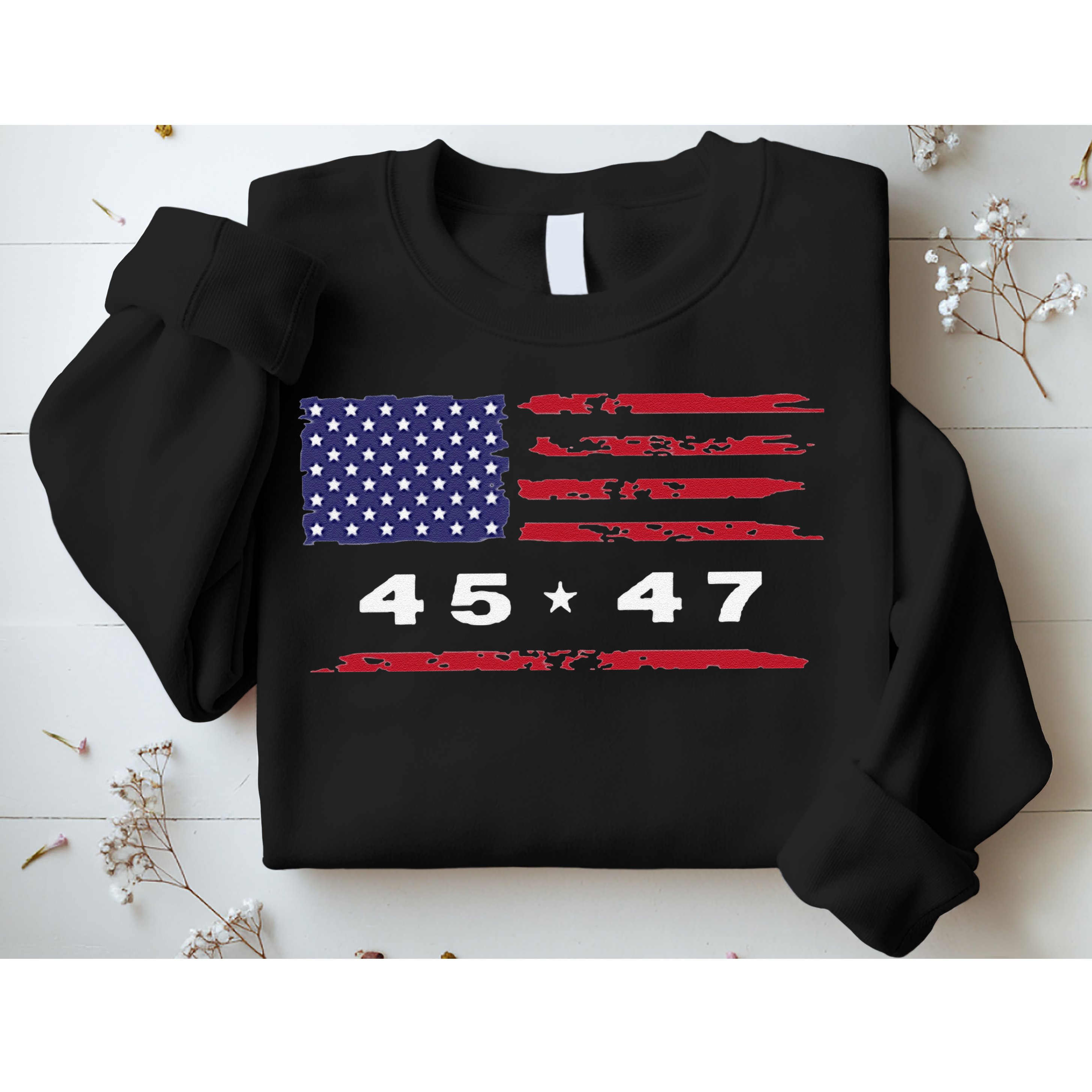 Trump 45 47 American Flag Grunge Distressed 2024 Maga Pocket Sweatshirt