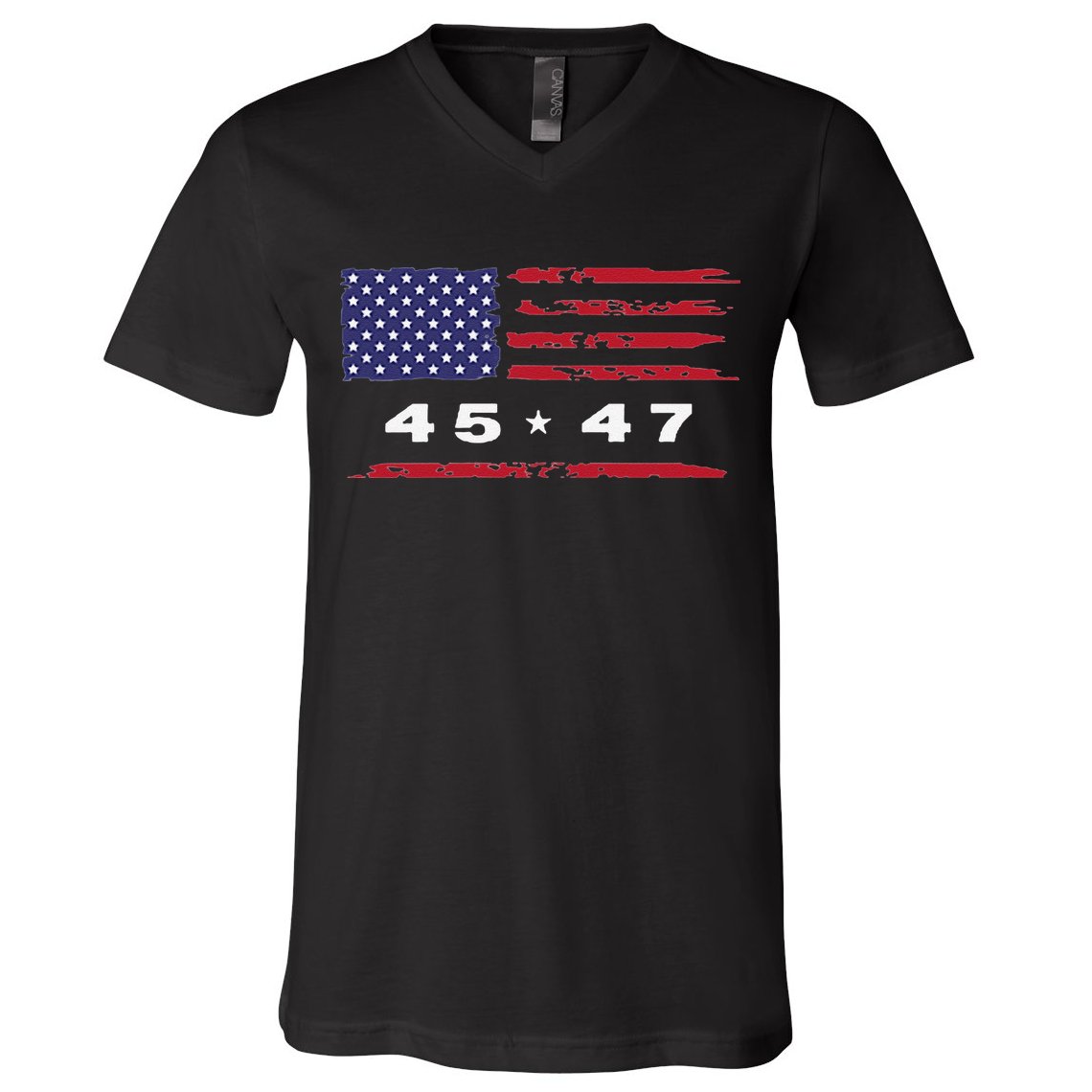 Trump 45 47 American Flag Grunge Distressed 2024 Maga Pocket V-Neck T-Shirt