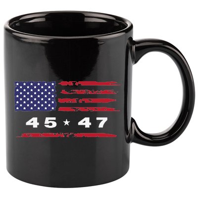 Trump 45 47 American Flag Grunge Distressed 2024 Maga Pocket 11oz C Handle Ceramic Mug