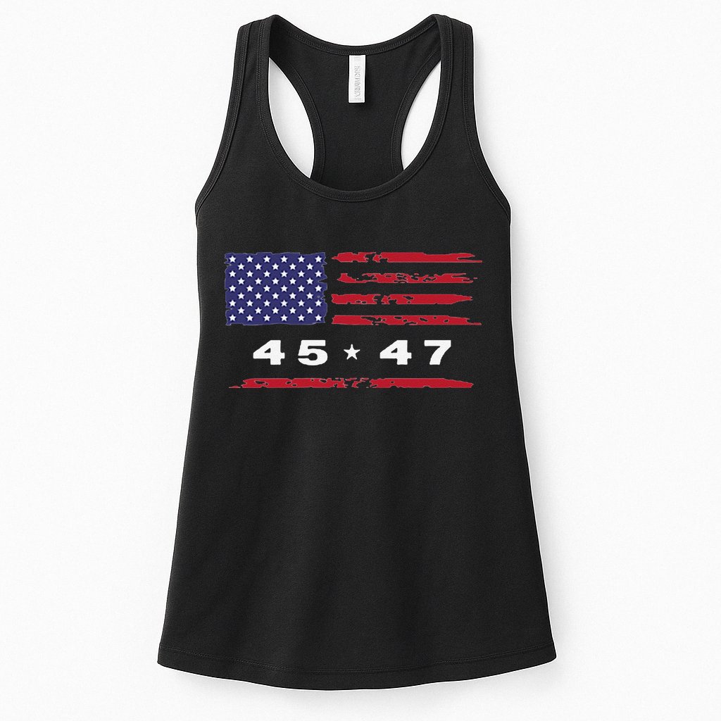 Trump 45 47 American Flag Grunge Distressed 2024 Maga Pocket Womens Tank Top
