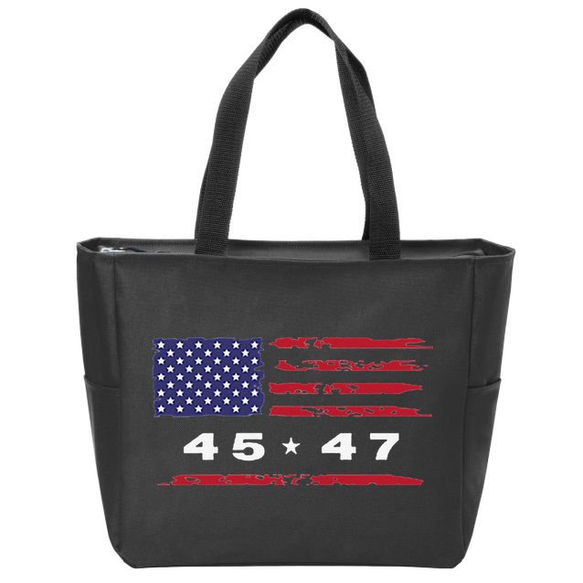 Trump 45 47 American Flag Grunge Distressed 2024 Maga Pocket Zip Tote Bag