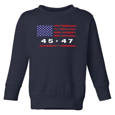 Trump 45 47 American Flag Grunge Distressed 2024 Maga Pocket Toddler Sweatshirt