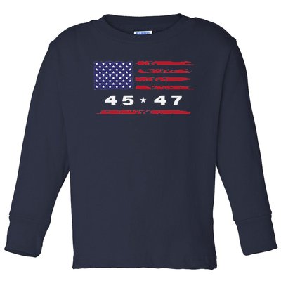 Trump 45 47 American Flag Grunge Distressed 2024 Maga Pocket Toddler Long Sleeve Shirt