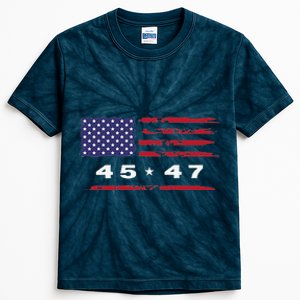 Trump 45 47 American Flag Grunge Distressed 2024 Maga Pocket Kids Tie-Dye T-Shirt