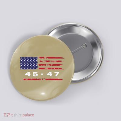 Trump 45 47 American Flag Grunge Distressed 2024 Maga Pocket Button