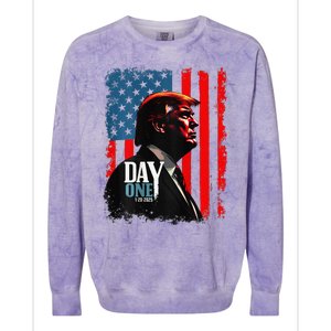 Trump 45 47 [On Back] Day One Trump President Elect Maga Colorblast Crewneck Sweatshirt