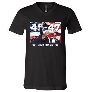 Trump 45 47 2024 Champ Trump Victory V-Neck T-Shirt