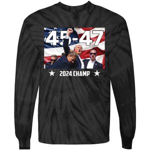 Trump 45 47 2024 Champ Trump Victory Tie-Dye Long Sleeve Shirt