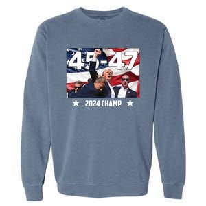 Trump 45 47 2024 Champ Trump Victory Garment-Dyed Sweatshirt