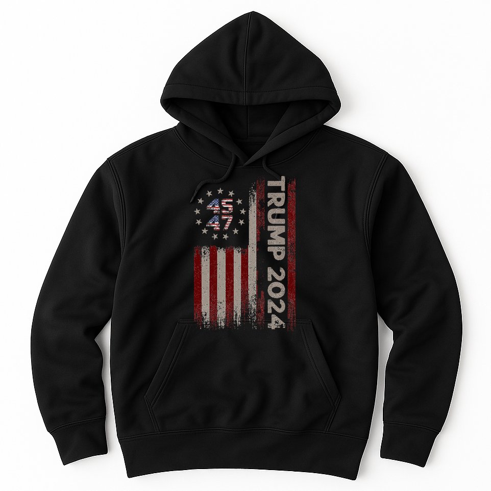 Trump 45/47 American Flag 2024 Hoodie