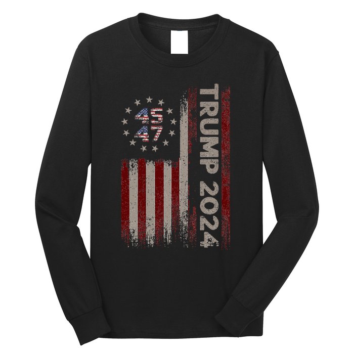 Trump 45/47 American Flag 2024 Long Sleeve Shirt