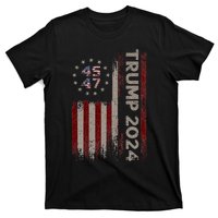 Trump 45/47 American Flag 2024 T-Shirt