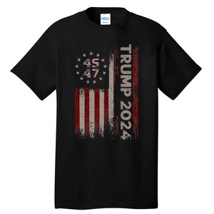 Trump 45/47 American Flag 2024 Tall T-Shirt