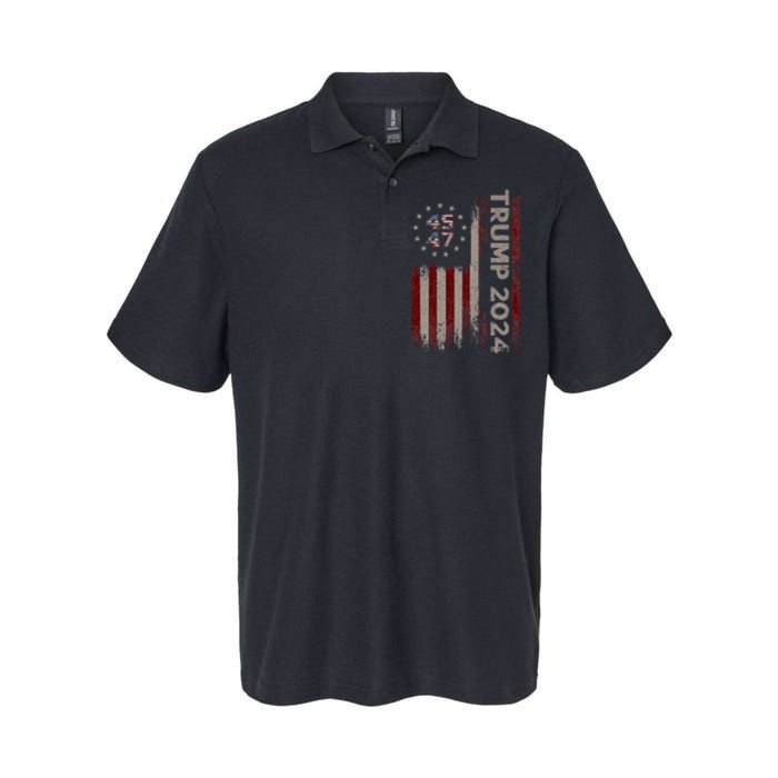 Trump 45/47 American Flag 2024 Softstyle Adult Sport Polo