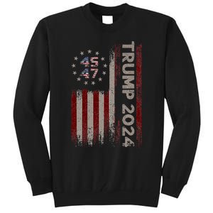 Trump 45/47 American Flag 2024 Tall Sweatshirt