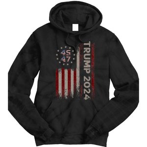 Trump 45/47 American Flag 2024 Tie Dye Hoodie