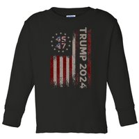 Trump 45/47 American Flag 2024 Toddler Long Sleeve Shirt