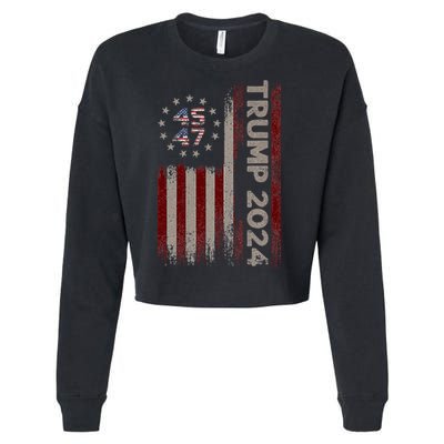 Trump 45/47 American Flag 2024 Cropped Pullover Crew