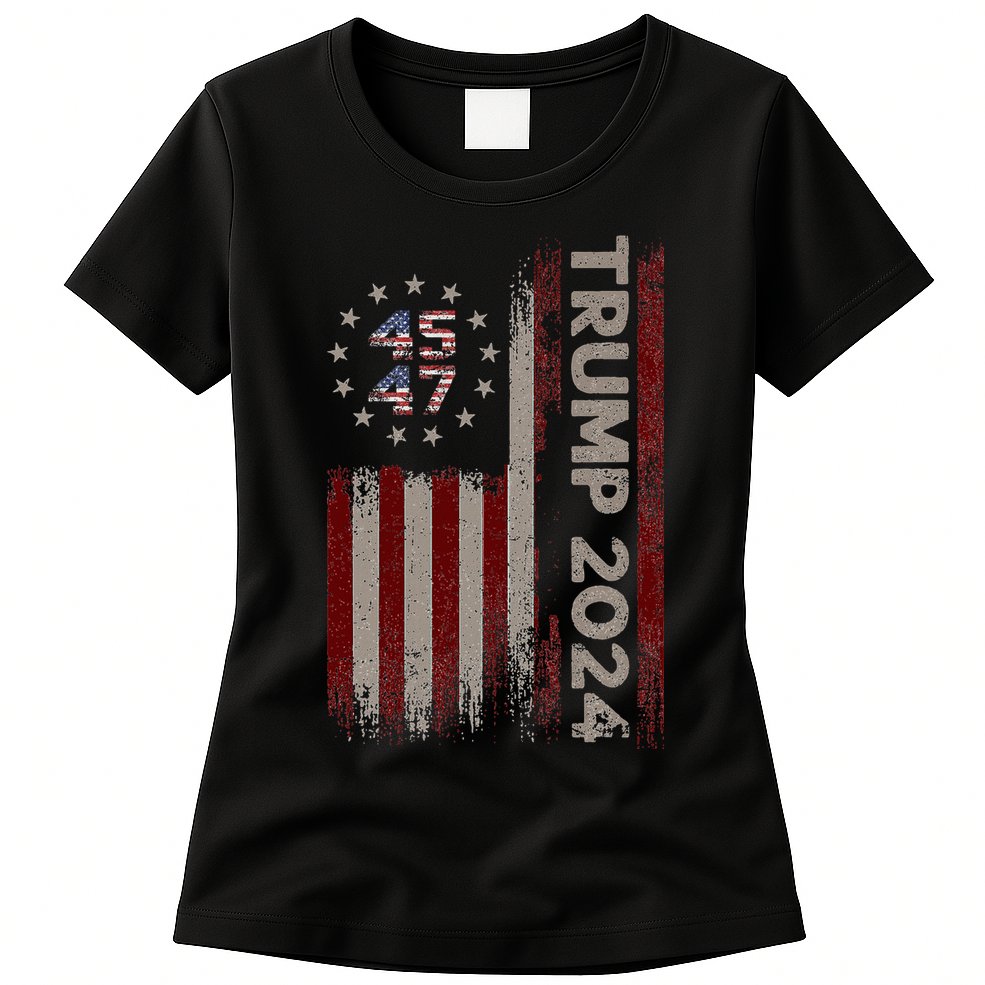 Trump 45/47 American Flag 2024 Womens T-Shirt