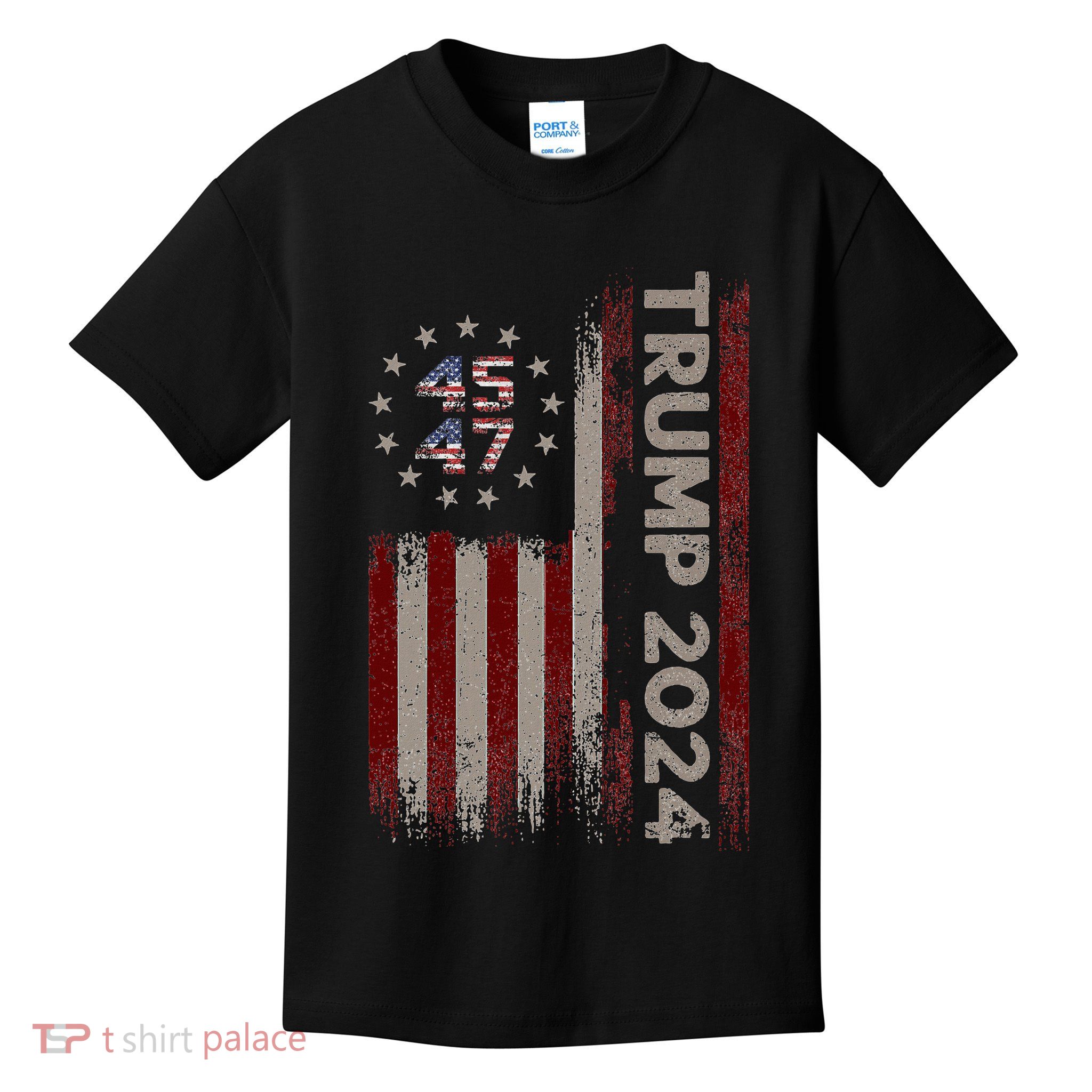 Trump 45/47 American Flag 2024 Kids T-Shirt