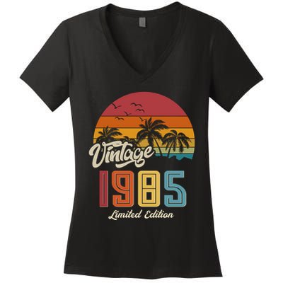 Tropical 40th Birthday Vintage 1985 Limited Edition Women's V-Neck T-Shirt