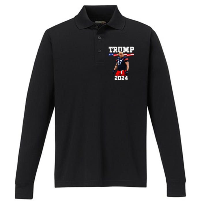 Trump 47 Football Jersey 2024 Us Flag Trump Vance 2024 Gift Performance Long Sleeve Polo