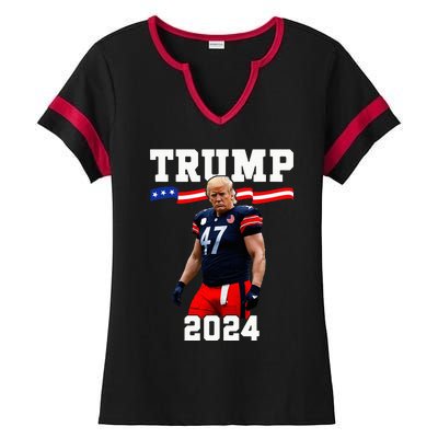 Trump 47 Football Jersey 2024 Us Flag Ladies Halftime Notch Neck Tee