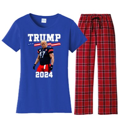 Trump 47 Football Jersey 2024 Us Flag Women's Flannel Pajama Set