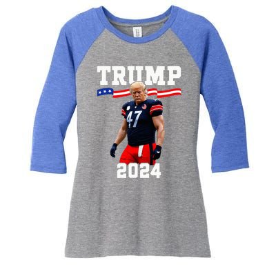 Trump 47 Football Jersey 2024 Us Flag Women's Tri-Blend 3/4-Sleeve Raglan Shirt