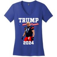 Trump 47 Football Jersey 2024 Us Flag Women's V-Neck T-Shirt