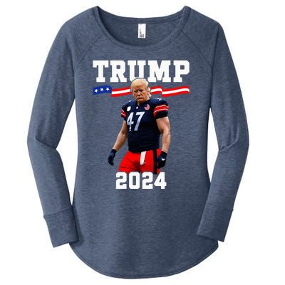 Trump 47 Football Jersey 2024 Us Flag Women's Perfect Tri Tunic Long Sleeve Shirt