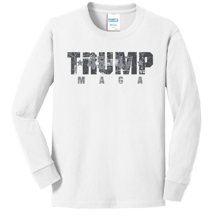 Trump 4547 Maga Us Flag 2024 Presidential Election Kids Long Sleeve Shirt