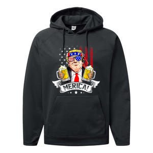 Trump 4th Of July Merica For Men Women USA American Flag Performance Fleece Hoodie