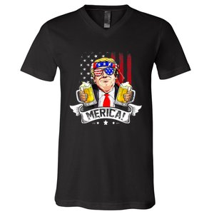 Trump 4th Of July Merica For Men Women USA American Flag V-Neck T-Shirt