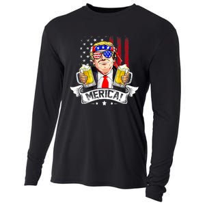 Trump 4th Of July Merica For Men Women USA American Flag Cooling Performance Long Sleeve Crew