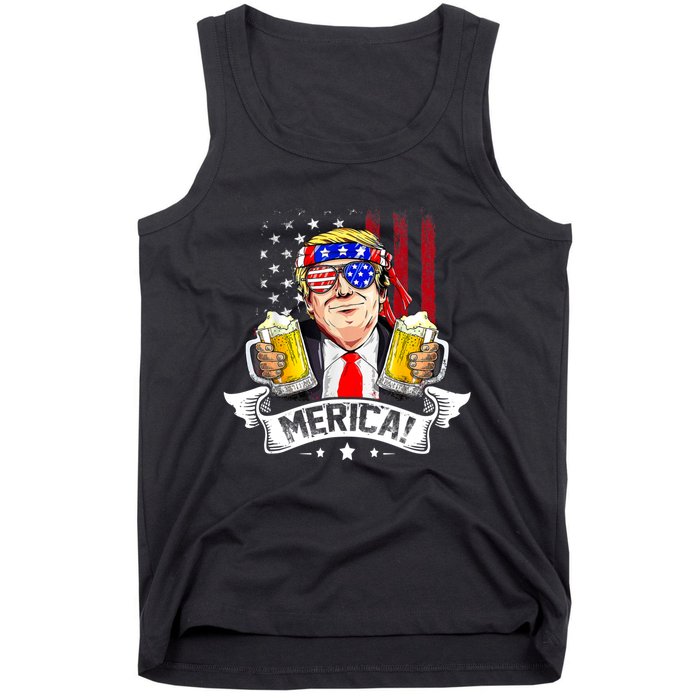 Trump 4th Of July Merica For Men Women USA American Flag Tank Top