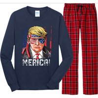 Trump 4th Of July Merica Usa American Flag Vintage Long Sleeve Pajama Set