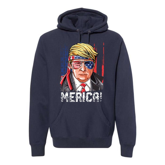 Trump 4th Of July Merica Usa American Flag Vintage Premium Hoodie