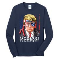 Trump 4th Of July Merica Usa American Flag Vintage Tall Long Sleeve T-Shirt