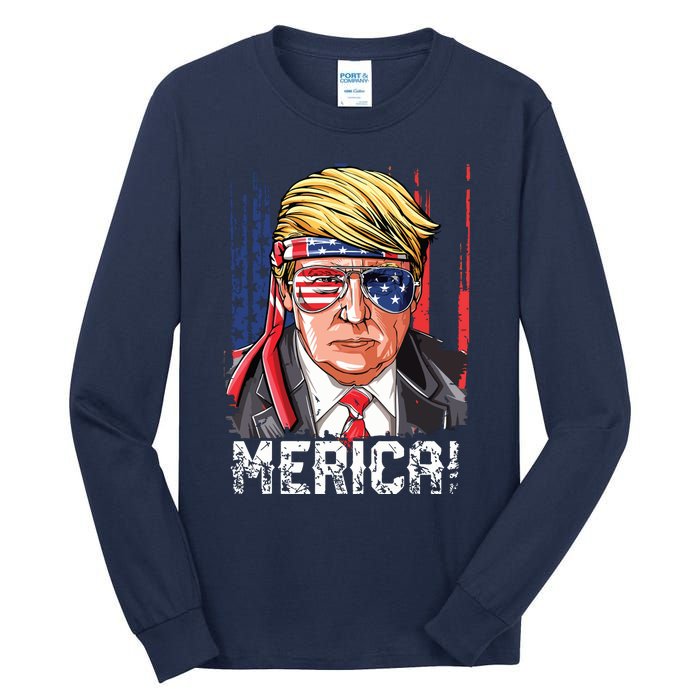 Trump 4th Of July Merica Usa American Flag Vintage Tall Long Sleeve T-Shirt