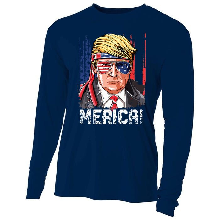 Trump 4th Of July Merica Usa American Flag Vintage Cooling Performance Long Sleeve Crew