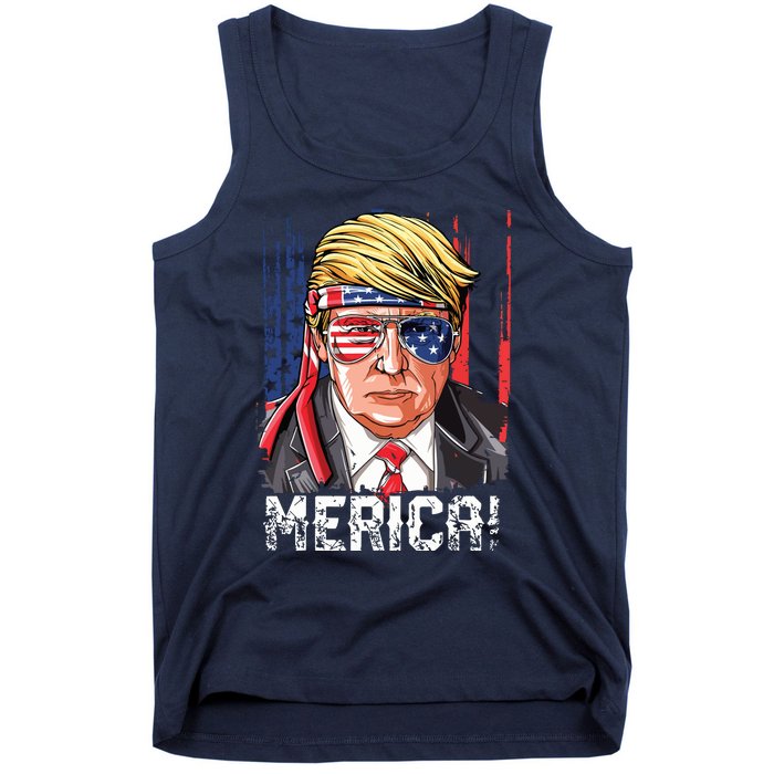 Trump 4th Of July Merica Usa American Flag Vintage Tank Top